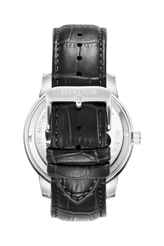 Reloj automático de piel Emmanuel - Negro y plateado