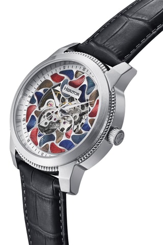 Reloj automático de piel Emmanuel - Negro y plateado