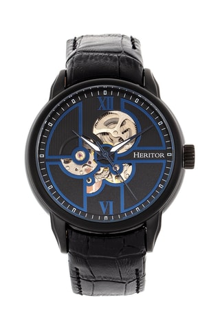 Reloj automático de piel - Negro y azul