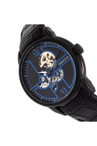 Reloj automático de piel - Negro y azul