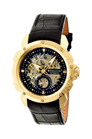 Reloj automático de piel Conrad - Negro y dorado