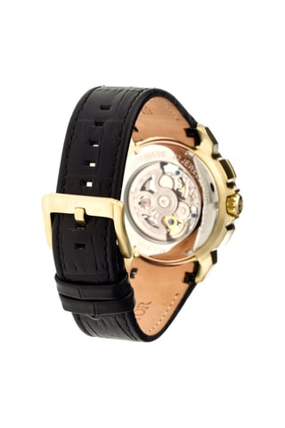 Reloj automático de piel Conrad - Negro y dorado