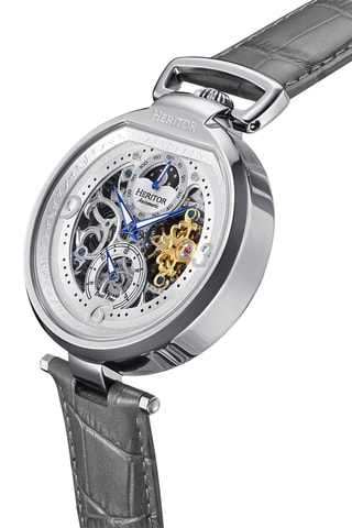 Reloj automático de piel Lincoln - Gris y plateado