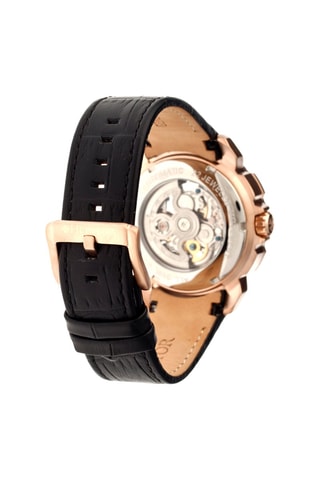 Reloj automático de piel Conrad -  Negro y rosa dorado