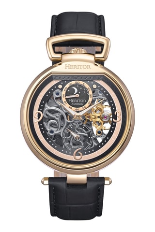 Reloj automático de piel Lincoln - Negro y dorado