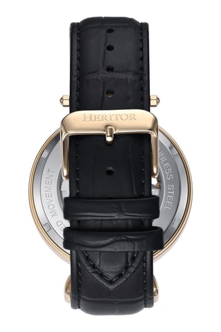 Reloj automático de piel Lincoln - Negro y dorado