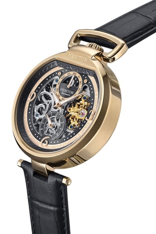 Reloj automático de piel Lincoln - Negro y dorado