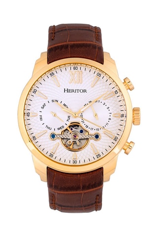 Reloj tourbillon automático de piel Arthur Heritor - Cronógrafo - Marrón y rosa dorado