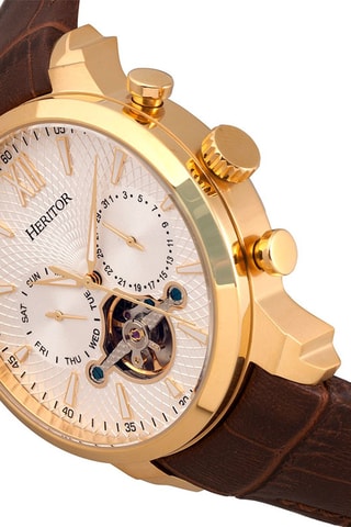 Reloj tourbillon automático de piel Arthur Heritor - Cronógrafo - Marrón y rosa dorado