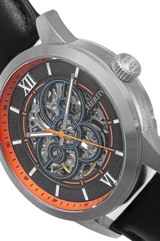 Reloj automático de piel Jonas - Negro y plateado