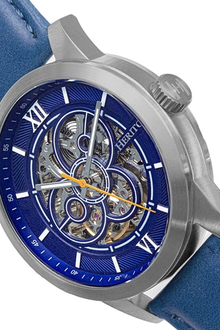 Reloj automático de piel Jonas - Azul y plateado