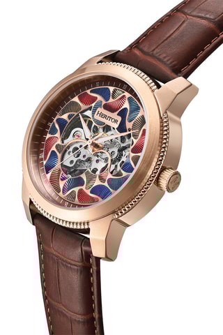 Reloj automático de piel Emmanuel - Marrón y rosa dorado