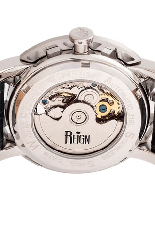 Reloj automático de piel Stavros- Marrón oscuro y plateado - Reign