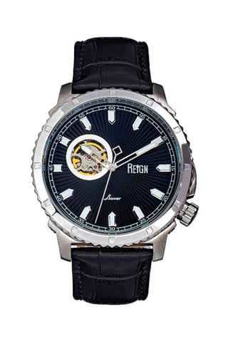 Reloj automático de piel Bauer - Negro y plateado