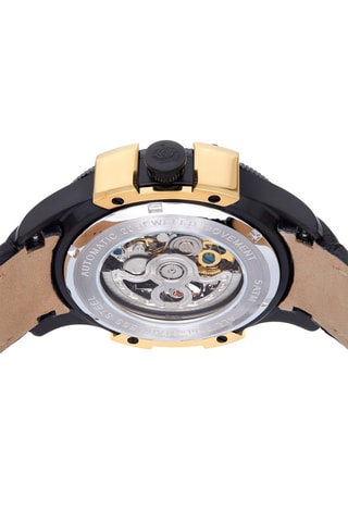 Reloj automático de piel - Negro y dorado