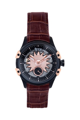 Reloj automático de piel - Marrón y negro