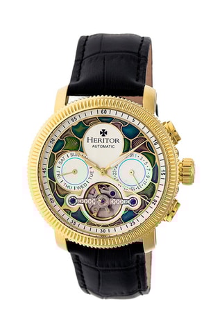 Reloj automático de piel Aura - Negro y dorado