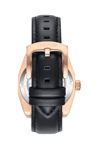 Reloj automático de piel Elliott - Negro y rosa dorado