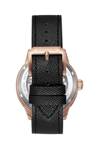 Reloj automático de piel Argento - Negro y rosa dorado