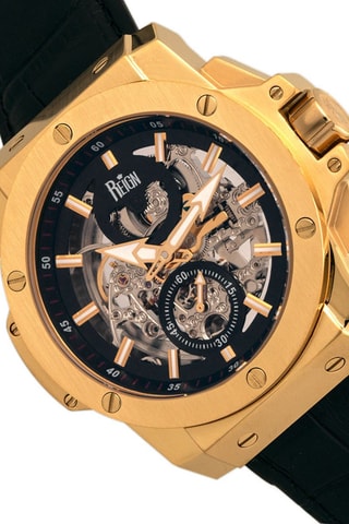 Reloj automático de piel Commodus  -  Negro y dorado