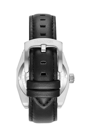 Reloj automático de piel Elliott - Negro y plateado