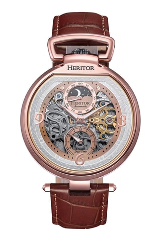 Reloj automático de piel Lincoln - Burdeos y rosa dorado