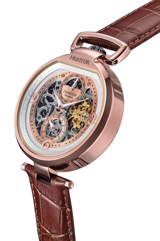 Reloj automático de piel Lincoln - Burdeos y rosa dorado