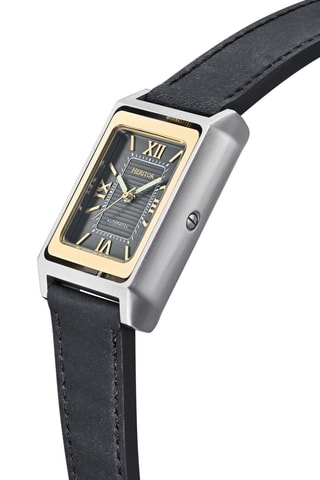 Reloj automático de piel Esteban - Negro y plateado