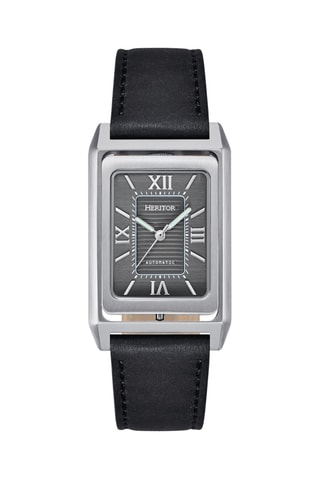 Reloj automático de piel Esteban - Negro y plateado