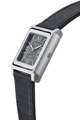 Reloj automático de piel Esteban - Negro y plateado