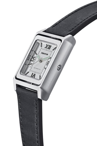 Reloj automático de piel Esteban - Negro y plateado