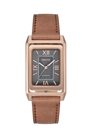 Reloj automático de piel Esteban - Marrón y rosa dorado