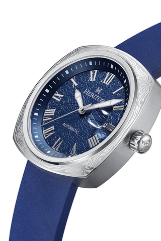 Reloj automático de piel - Azul y plateado