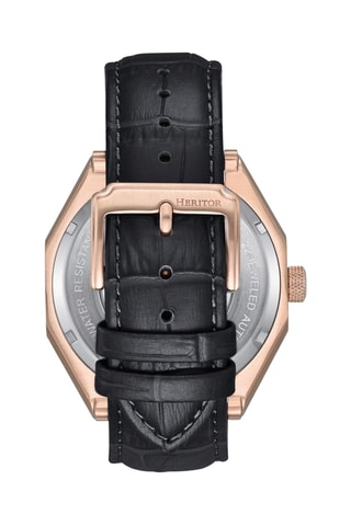 Reloj automático de piel Antoni - Negro y rosa dorado