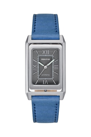 Reloj automático de piel Esteban - Azul y plateado