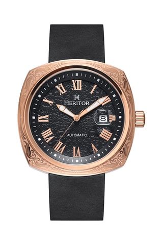 Reloj automático de piel - Negro y rosa dorado