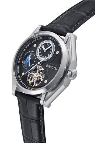 Reloj automático de piel Antoni - Negro y plateado