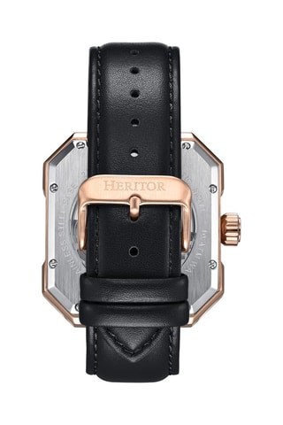 Reloj esqueleto automático japonés de piel - Negro y rosa dorado