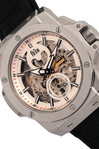 Reloj automático de piel Commodus - Negro y plateado - Reign