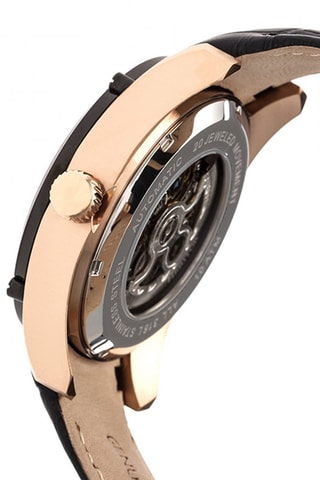 Reloj automático de piel Daniels - Negro y rosa dorado