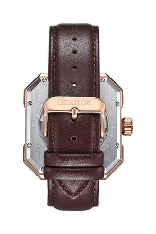 Reloj esqueleto automático japonés de piel - Marrón y rosa dorado