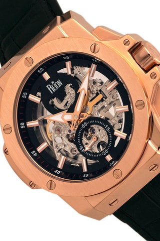 Reloj automático de piel Commodus - Negro y rosa dorado