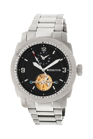 Reloj automático de acero Helmsley - Negro y plateado
