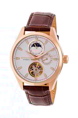 Reloj automático de piel Sebastian - Marrón y rosa dorado