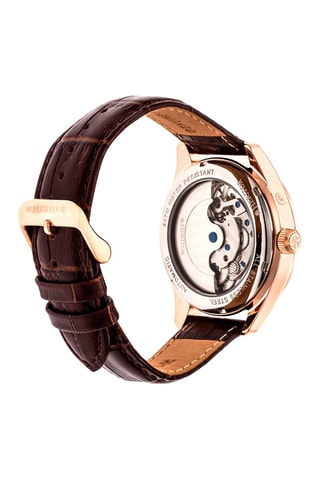 Reloj automático de piel Sebastian - Marrón y rosa dorado