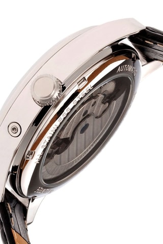 Reloj automático de piel Sebastian - Negro y plateado