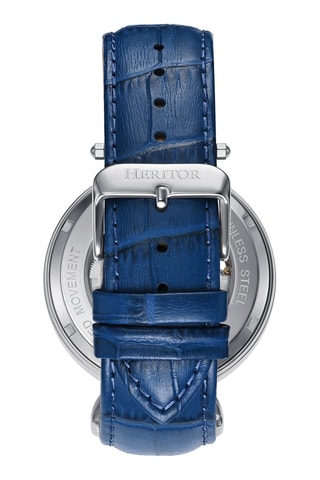 Reloj automático de piel Lincoln - Azul y plateado