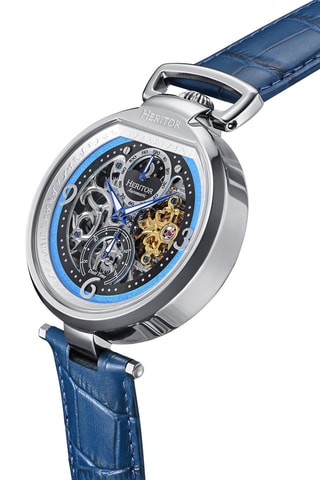 Reloj automático de piel Lincoln - Azul y plateado