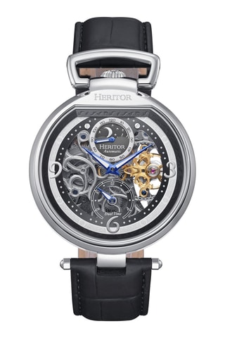 Reloj automático de piel Lincoln - Negro y plateado