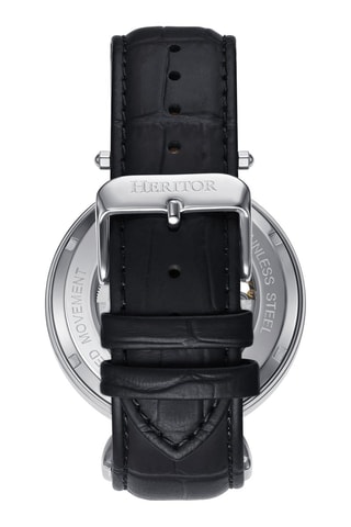 Reloj automático de piel Lincoln - Negro y plateado